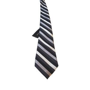 NWT Express Neck Tie Mens Luxury Black‎ Gray Silver Stripes Business Casual Work